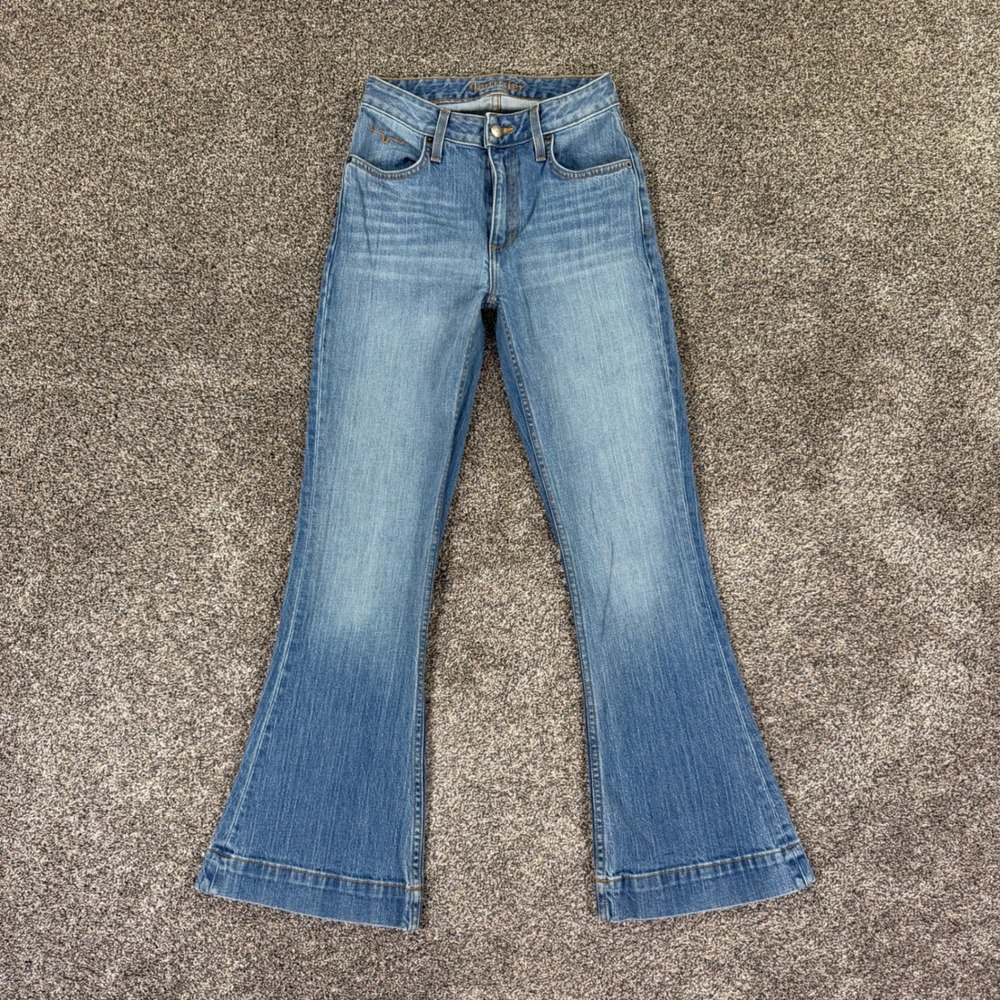 Kimes Ranch Jennifer High Rise Flare Leg Jeans Womens 00/30 Medium Wash USA Made